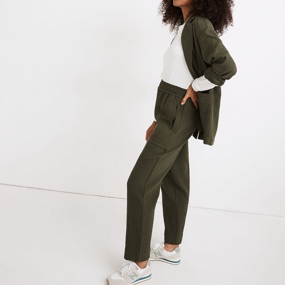 NWT - Madewell Pull On High Rise Tapered Pants in Diamond Jaquard Green - Size L - Picture 2 of 8